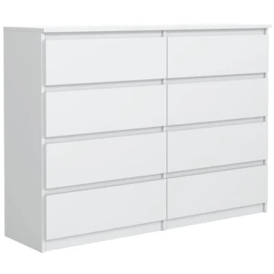 Afbeelding van commode wit mat met 8 laden 120 cm, opbergkast, slaapkamer H: 101,5 L : cm. D: 39 laden, kast