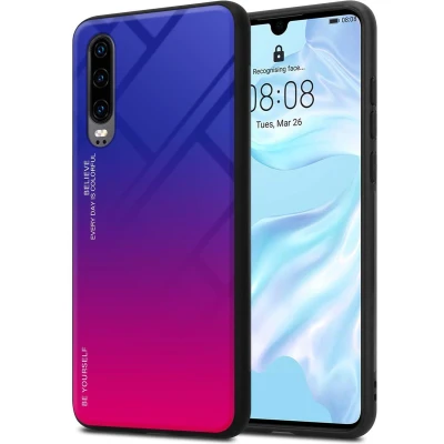 Afbeelding van Cadorabo Hoesje geschikt voor Huawei P30 in PAARS ROOD Tweekleurige beschermhoes van TPU silicone Case Cover en achterzijde gehard glas