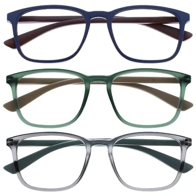 Afbeelding van OPULIZE Max Set van 3 leesbril, klassiek montuur, groot, rechthoekig, mat blauw, groen, grijs, uniseks, dames en heren, veerscharnieren, RRR78 367 +1.00
