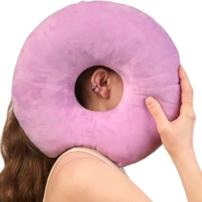 Afbeelding van Piercing Kussen Donut Met Gat Voor Oor Hoofdkussen Zijslaper Verstelbare Vulling 31x31 cm Ringkussen Piercingkussen Hoofd Roze