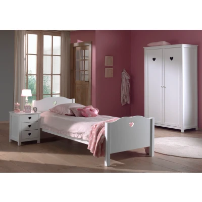 Afbeelding van LUCEVI Amori bed + Lattenbodem Nachtkastje 2 Deurs Kleerkast Wit 90x200 cm