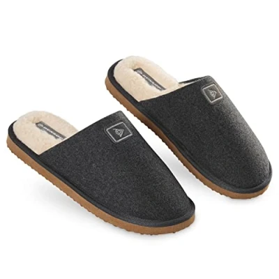 Afbeelding van Dunlop Comfortabele pantoffels van traagschuim voor heren met rubberen zool, open rug, antislip, pluche, binnen en buiten, cadeaus heren, Antraciet grijs.