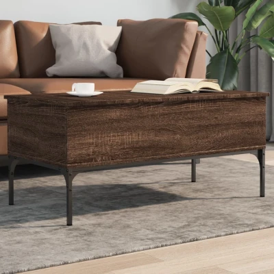 Afbeelding van Salontafel 100x50x45 cm bewerkt hout en metaal bruin eikenkleur