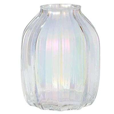 Afbeelding van Grote moderne kleurrijke vaas van transparant iriserend glas, 21 cm, voor huisdecoratie, kantoor, tafeldecoratie, bloemendecoratie (kleur cm)