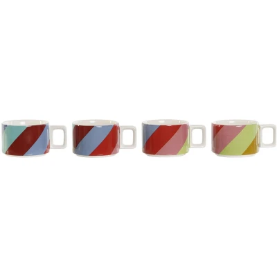 Afbeelding van Set van koffiekopjes DKD Home Decor Wit Multicolour Lichtbruin Metaal Bamboe 260 ml