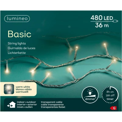 Afbeelding van Basic rice lights 480led 36m warm white transparant snoer Lumineo 494272