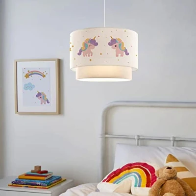 Afbeelding van lux.pro Stijlvolle hanglamp voor kinderen, binnenverlichting, hanglamp, kinderkamer, motief eenhoorn, E27, kunststof, stof, hoogte 70 cm, wit