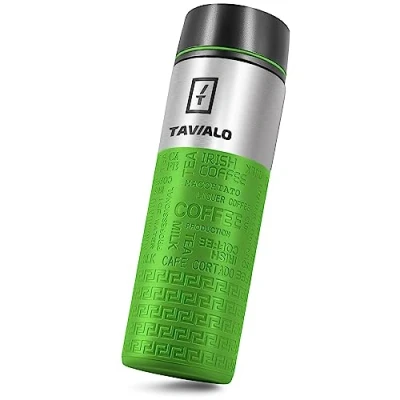 Afbeelding van thermobeker isolatiebeker 380ml, koffie to go, inox roestvrij staal + 2 extra siliconen afdichtingen, gekleurd karton (groen)