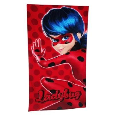 Afbeelding van Badhanddoek voor kinderen, strandlaken, badhanddoek, 100% katoen, 70 x 140 cm, (Ladybug Miraculous)