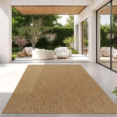 Afbeelding van TT Home Keukenloper voor buiten, balkon, terras, tapijt, modern, effen design, koffiekleur, afmetingen: 160 x 220 cm.