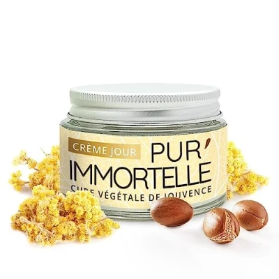 Image de Crème visage Jour Pur&#039;Immortelle Bio Soin anti âge Immortelle, Acide hyaluronique, Argan, Onagre 99% d&#039;origine naturelle Fabriquée en France 50 ml PROPOS&#039;NATURE