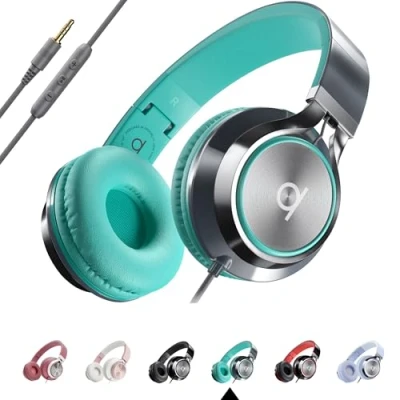 Afbeelding van Artix CL750 Opvouwbare, Geluidsisolerende On Ear Koptelefoon met Draad en Microfoon Volumeregeling, Stereo Snoer Verstelbare Hoofdband voor Computer, Laptop Mobiele Telefoon (Turkoois /Grijs)