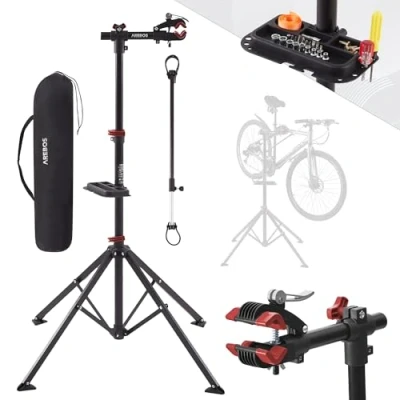 Afbeelding van Arebos Professionele fietsmontagebeugel voor fietsreparatie, mountainbike, e bike, montagebeugel zware lasten, fietshouder + tas met snelontgrendelingsapparaten,