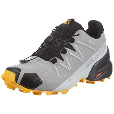 Afbeelding van Salomon Speedcross 5 Gore Tex Chaussures de course pour homme, protection contre les intempéries, adhérence agressive, coupe précise, Monument Black Saffron, 48 EU