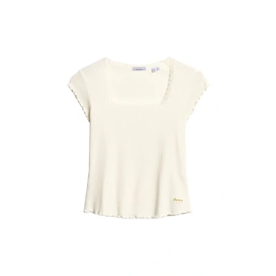 Afbeelding van Superdry Essential Square NECK Tshirt print, Dames, Maat: 34, Off white