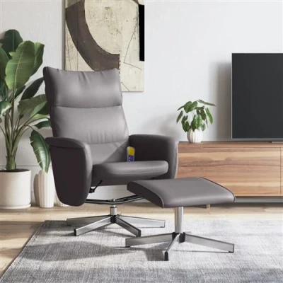 Afbeelding van VidaXL, Massagestoelen, Massagestoel met voetenbank grijs kunstleer, kleur