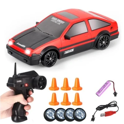 Afbeelding van Siereolly Radiogestuurde driftauto, 1:24, 2,4 GHz, 15 km/u, 4WD, speelgoed raceauto, met werkende lichten, cadeau voor volwassenen en kinderen