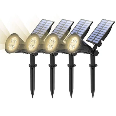 Afbeelding van T SUN 4 stuks led zonnelamp voor buiten, natuurwit, 4000 K, &#039;s nachts automatisch aan/overdag uitschakelen, hoek van 180 graden, terras, boom, muur, zwembad.