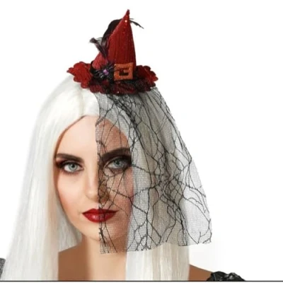 Afbeelding van hoofdband Hoed Heks Halloween Rood
