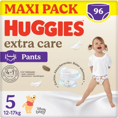Afbeelding van Huggies® Extra Care baby luierbroekjes, Maat 5 (12 tot 17kg), 96 luiers met zachte elastische tailleband en Disney designs, Maandbox