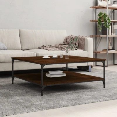 Afbeelding van Salontafel 100x100x40 cm bewerkt hout bruin eikenkleur