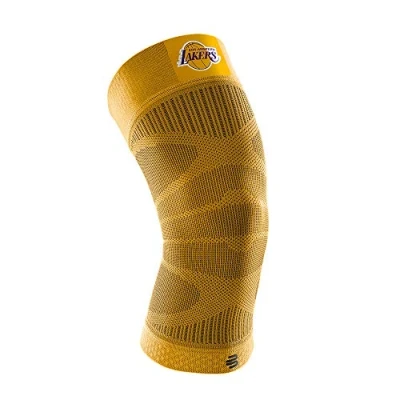 Afbeelding van Bauerfeind kniebandage &quot;Sports Compression Knee Support NBA&quot;, 1 x uniseks voor balsport, basketbal kniebeschermers, kleur: geel met NBA logo