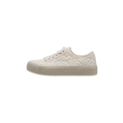 Afbeelding van Tamaris Sneakers laag, Dames, Maat: 36, Ivory macramee Imitatieleer/ textiel