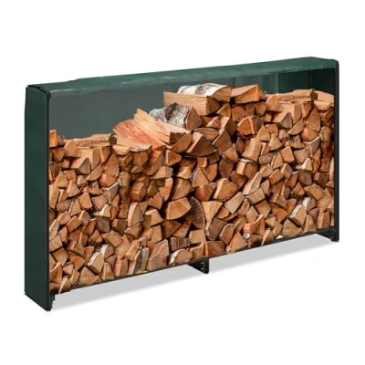 Afbeelding van brandhoutrek met hoes binnen buiten 110 x 200 29 cm ijzer zwart/groen