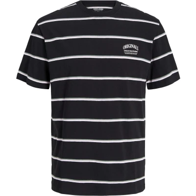 Afbeelding van Jack &amp; Jones Gestreift Rundhals Tshirt print, Heren, Maat: XL, Black