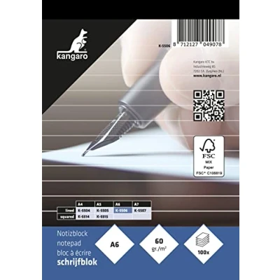 Afbeelding van Kangaro schrijfblok A6 lijn 60 grams 100 vel K 5506