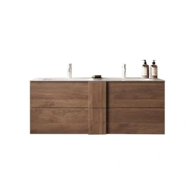 Afbeelding van Hangende badkamermeubelset juni L120 Dubbele bekken + 2 laden Mercury Oak Colors Scandinavische stijl