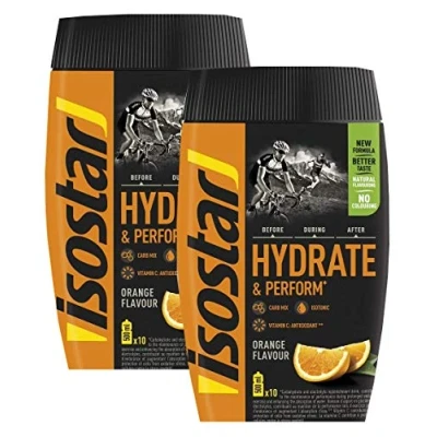 Image de Isostar Hydrate &amp; Perform Iso Drink 400 g de Poudre boisson isotonique d&#039;électrolyte pour soutenir les performances sportives Orange (2x400g)