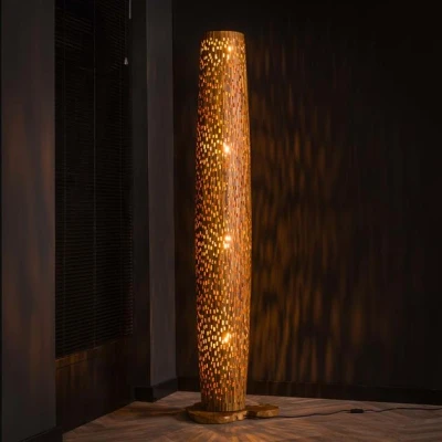 Afbeelding van Hoyz Collection Vloerlamp L Bars Teakhout 184cm