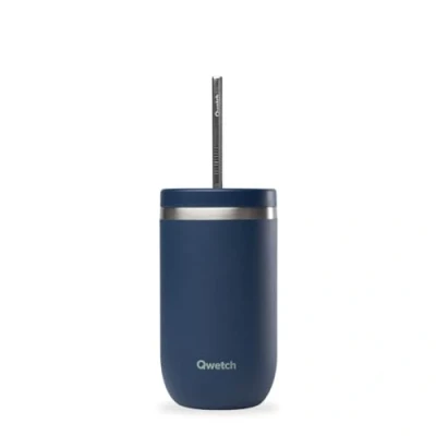 Afbeelding van QWETCH Cold Cup Thermosbeker, 470 ml, nachtblauw, 24 uur ijskoud en 12 koud gerecycled roestvrij staal, spatwaterdicht ideaal voor verse dranken, Bubble Tea ijskoffie