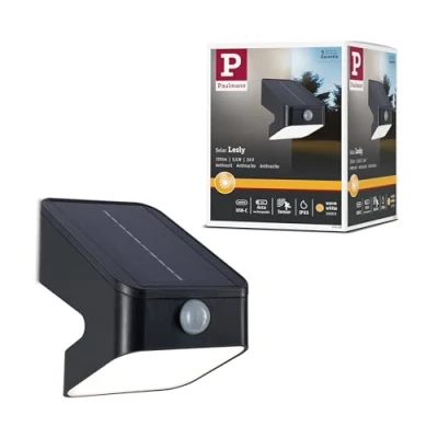 Afbeelding van Paulmann 94608 Lesly Wandspot op zonne energie met bewegingsmelder 5.5 W Warmwit Antraciet
