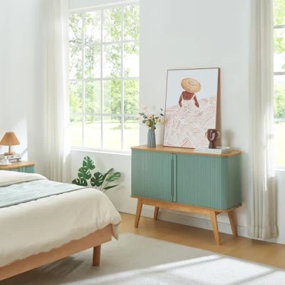 Afbeelding van Commode Tysvær dressoir 110x40x80 cm naturel en blauw [en.casa]
