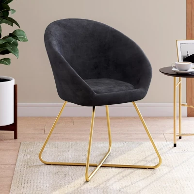 Afbeelding van ANGELINA eivormige fauteuil van grijs fluweel met gouden kruispoten