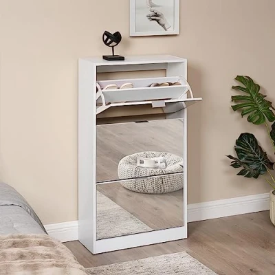 Afbeelding van Schoenenkast Kragerø met spiegels 115x60x24 cm wit