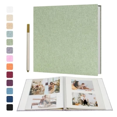 Afbeelding van Zelfklevend fotoalbum, 10 x 15 cm, inplakken en om zelf vorm te geven, groot linnen fotoalbum met 40 witte pagina&#039;s, bruiloft, jubileum, verjaardag, cadeaus een balpen, 33 32 cm
