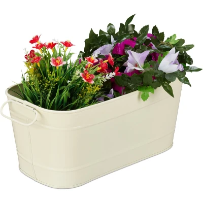Afbeelding van Relaxdays plantenbak metaal balkonbak langwerpige bloembak vintage buiten &amp; binnen crème