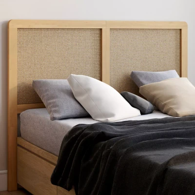Image de Tête de lit sur pied EDHEN 140 cm cannage et bois