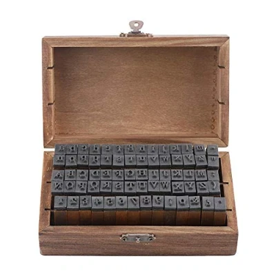 Afbeelding van 70 stuks alfabetstempel, letterstempel met cijfers en symbolen van hout, voor het maken kaarten, knutselen