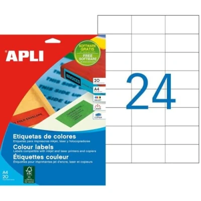 Afbeelding van Apli Gekleurde Etiketten Ft 70 X 37 Mm (b H), Geel, 480 Stuks, 24 Per Blad (1591) Etiket