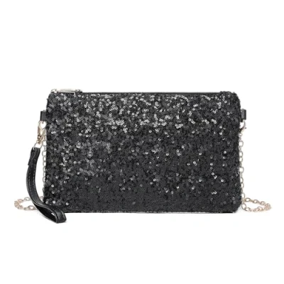 Afbeelding van Miss Lulu Modieuze mini clutch met pailletten voor dames, schoudertas bruiloft, afspraken en verschillende gelegenheden, zwart.