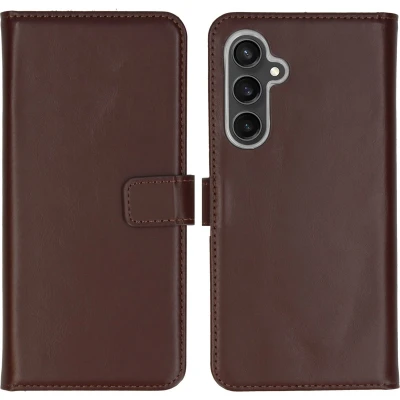 Afbeelding van Selencia Hoesje Geschikt voor Samsung Galaxy S23 FE Met Pasjeshouder Echt Lederen Bookcase Bruin