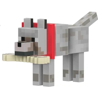 Afbeelding van MINECRAFT Diamond Collection HLN41 actiefiguur Wolf met beweegbare gewrichten en individueel vervaardigde accessoires, voor verzamelaars fans van de unieke pixelwereld, ca. 14 cm