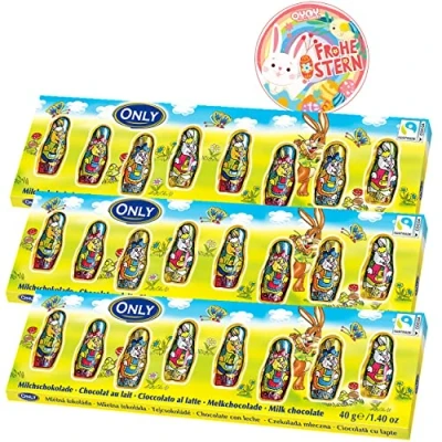 Afbeelding van Set van 3 paashazen met melkchocolade, x 8 kleine chocoladehazen per verpakking, Fairtrade cacao, fijne paaschocolade voor kinderen, paascadeau, paassnoepjes