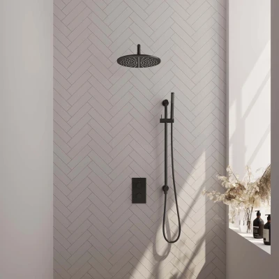 Afbeelding van Brauer Glad 30cm Gebogen wandarm Staaf handdouche Met glijstang Mat zwart