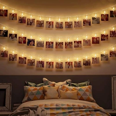 Afbeelding van B.K.Licht Foto lichtsnoer lichtslinger valentijn cadeautje verlichting fotoclips 40 LED&#039;s l: 5m op batterijen