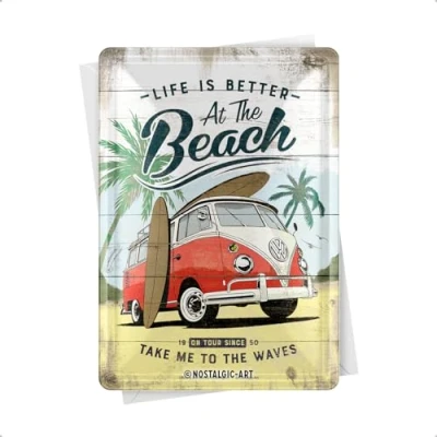 Afbeelding van Wandbordje / Metal Card Volkswagen Bulli At The Beach